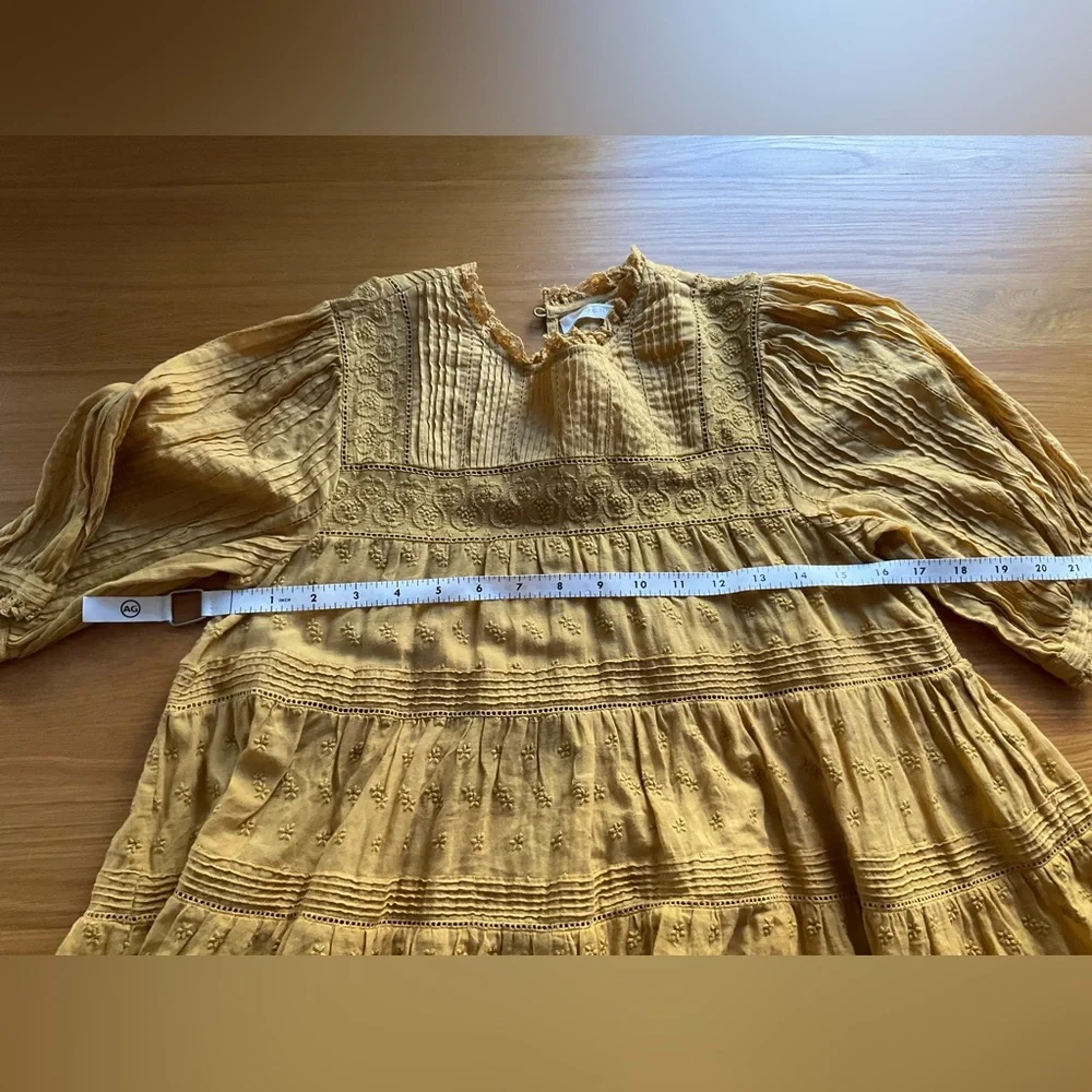 Doen Mustard Yellow Cotton Pintuck Peplum Blouse